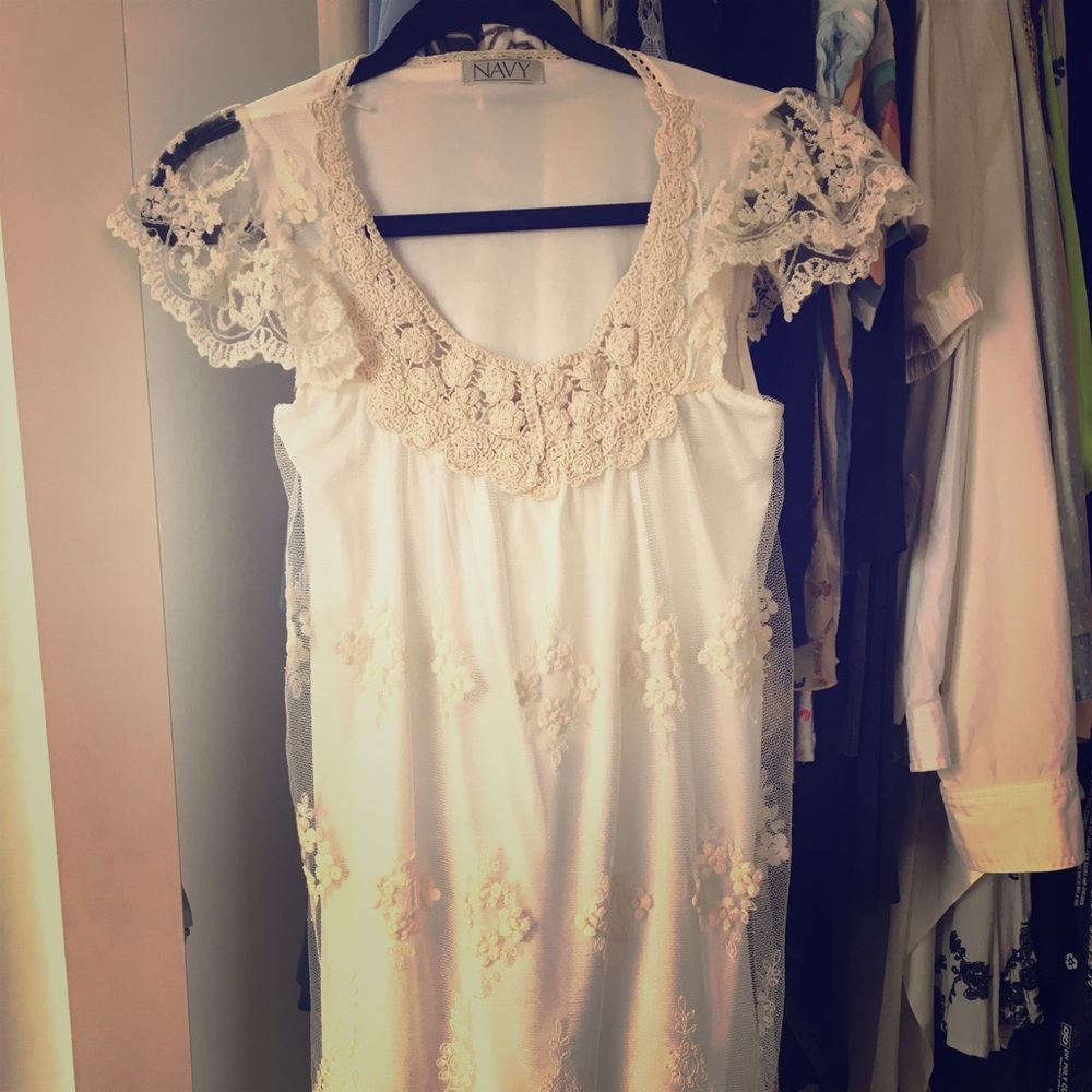 LF Navy Brand Crochet Lace White Dress sz XS